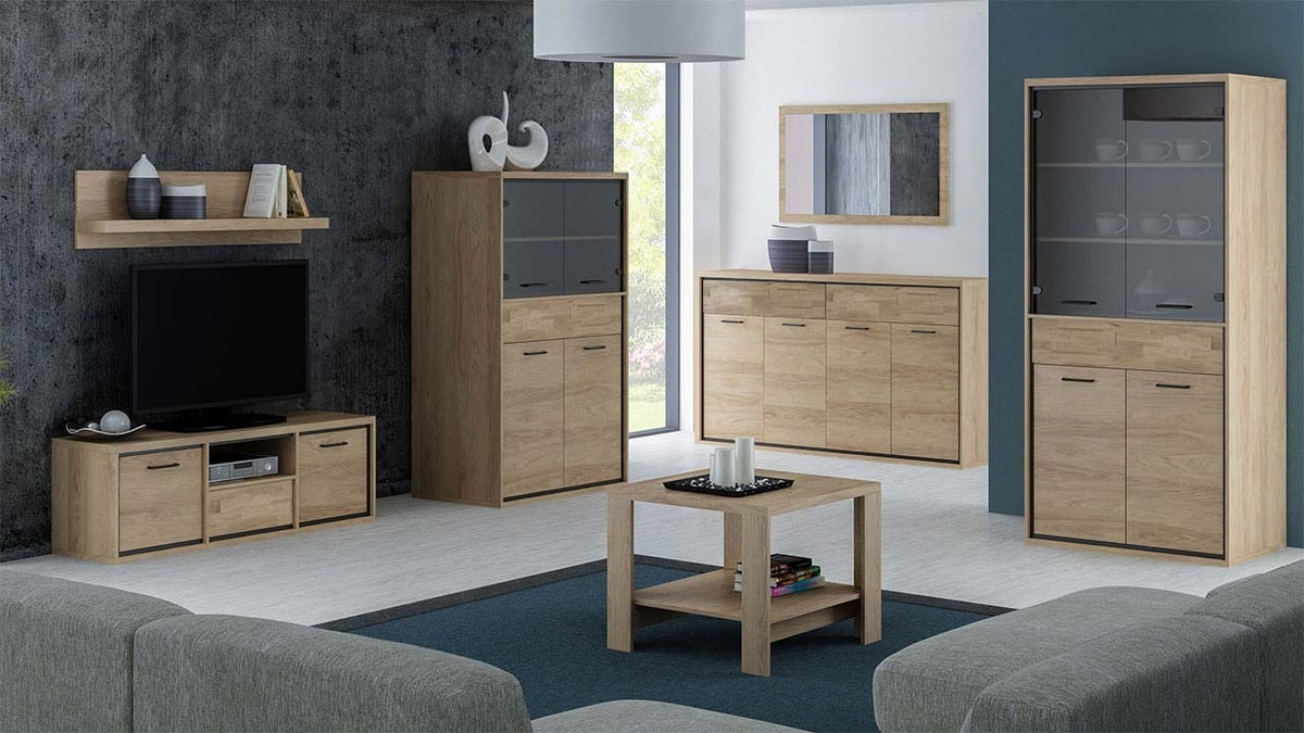 Könyvespolc Mediolan 03 (Sarged SR03), Szín: Fényes fa + Tölgy, Led világítás: Nem