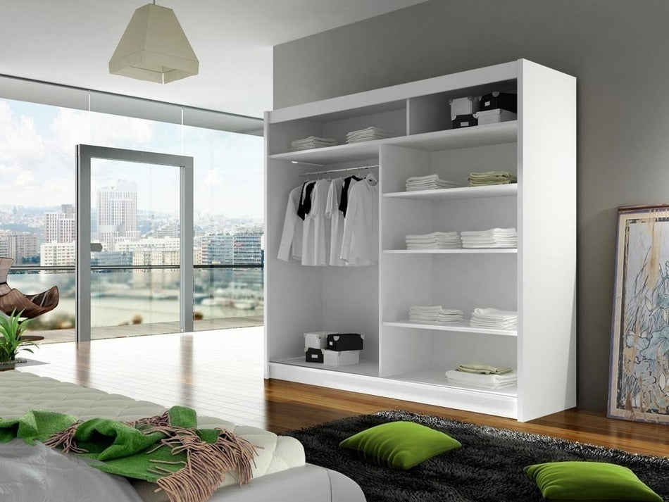 Gardróbszekrény Bega 180 I (London), Szín: Fehér, Led világítás: Igen