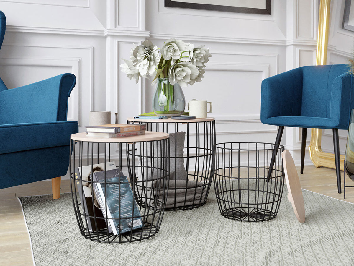 Oldalsó asztalok szett (Amiuk ), Szín: Fekete + Fényes fa