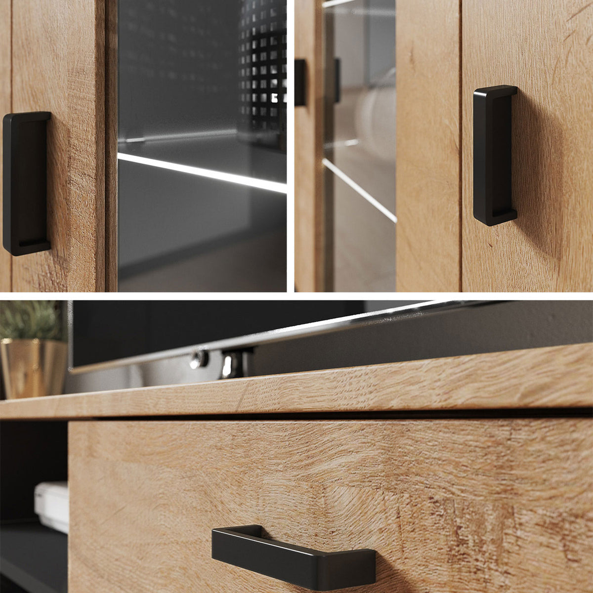 Nappali szett Soho VI (Boho VI), Szín: Fekete + Fényes fekete, Led világítás: Fehér