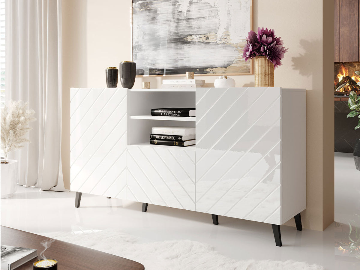 Komód ABETO (Zitok), Szín: Fehér + Fényes fehér