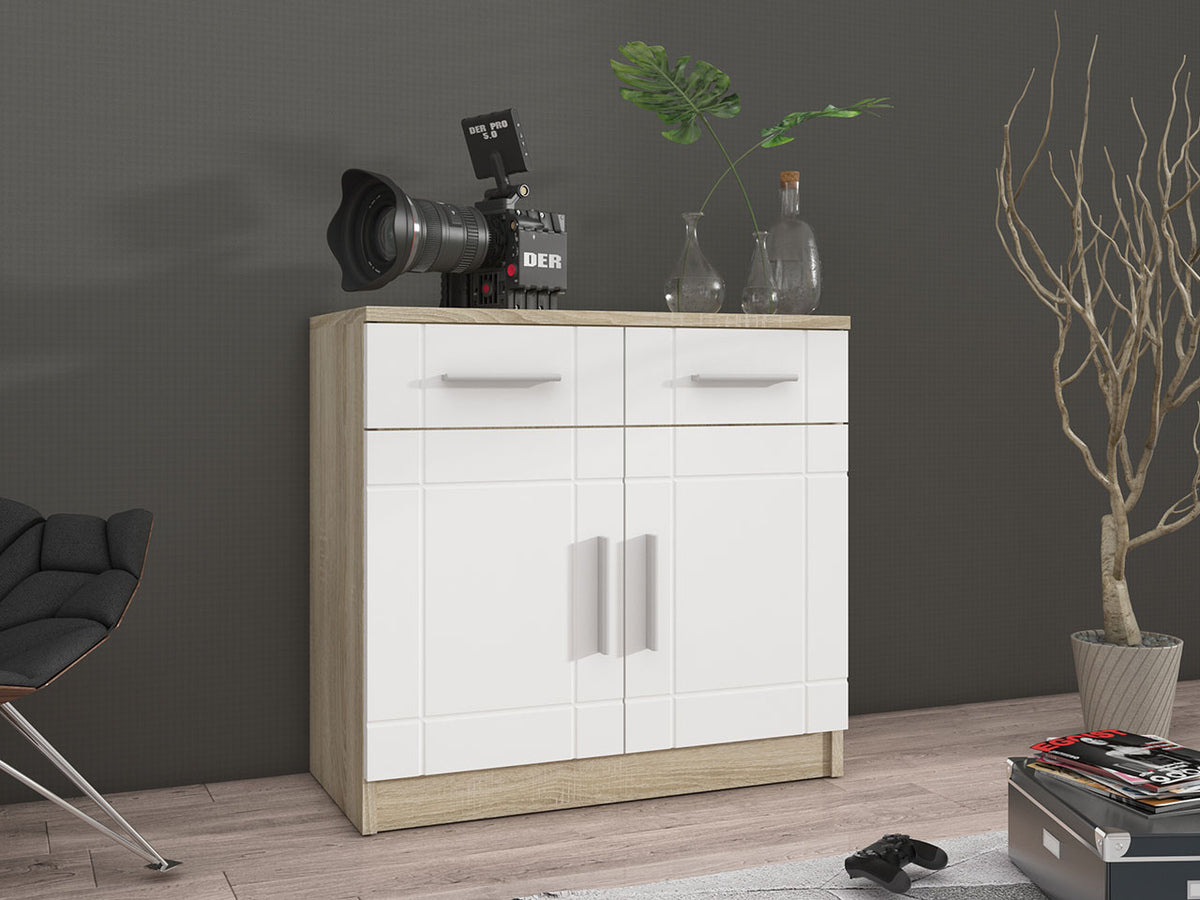 Komód PARIS 2F2S (Passion fruit), Szín: Sonoma tölgy + Fehér