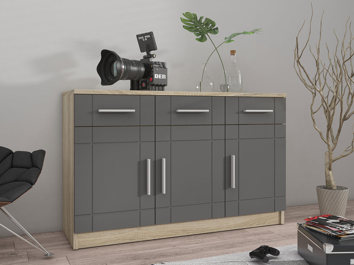 Komód PARIS 3F3S (Passion fruit), Szín: Sonoma tölgy + Grafit