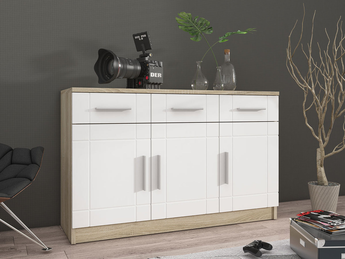 Komód PARIS 3F3S (Passion fruit), Szín: Sonoma tölgy + Fehér