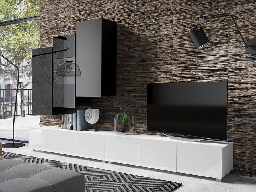 Nappali szett Calabrini (Bralani XVII), Led világítás: Ez kék, Szín: Fényes fehér + Fényes fekete