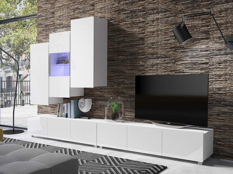 Nappali szett Calabrini (Bralani XVII), Led világítás: Ez kék, Szín: Fényes fehér