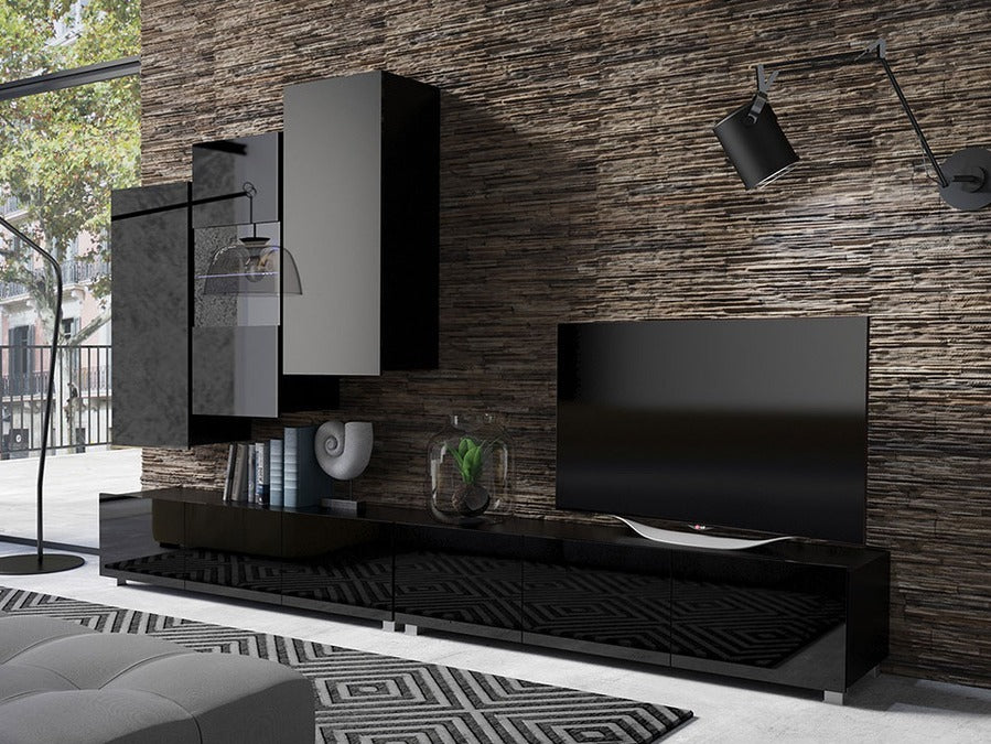 Nappali szett Calabrini (Bralani XVII), Led világítás: Nem, Szín: Fényes fekete