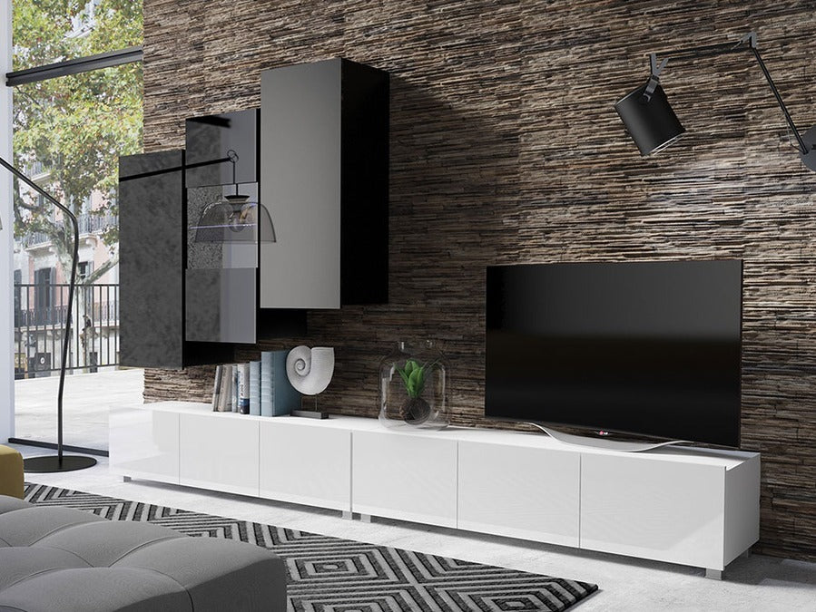 Nappali szett Calabrini (Bralani XVII), Led világítás: Nem, Szín: Fényes fehér + Fényes fekete