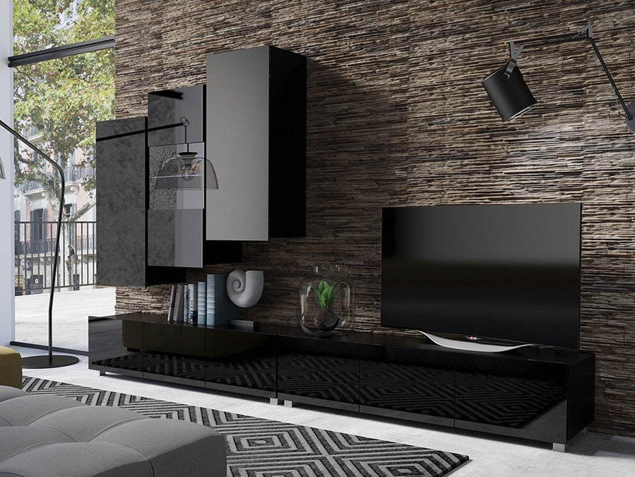 Nappali szett Calabrini (Bralani XVII), Led világítás: Igen fehér, Szín: Fényes fekete