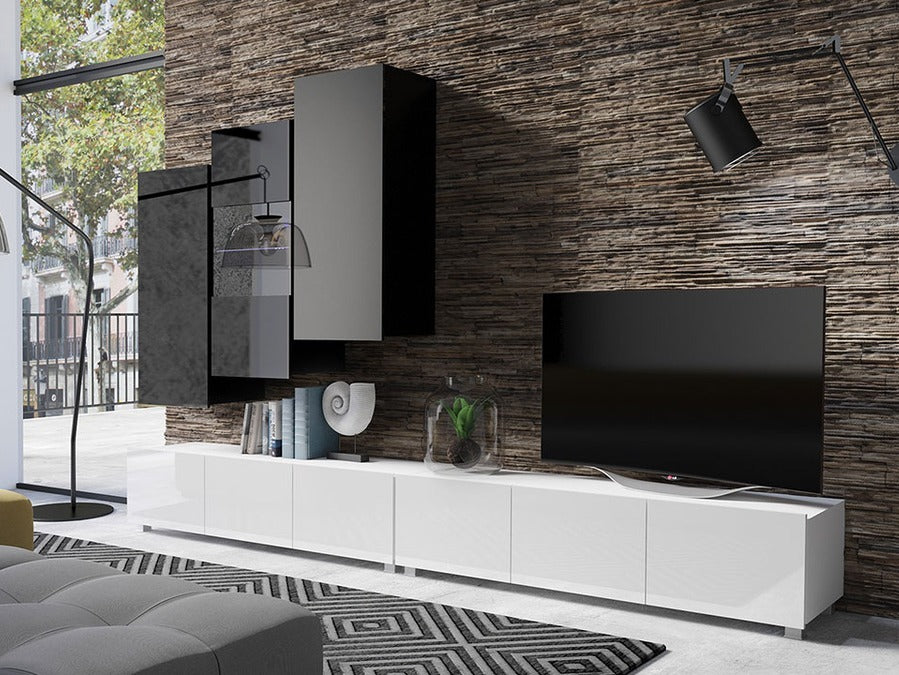 Nappali szett Calabrini (Bralani XVII), Led világítás: Igen fehér, Szín: Fényes fehér + Fényes fekete