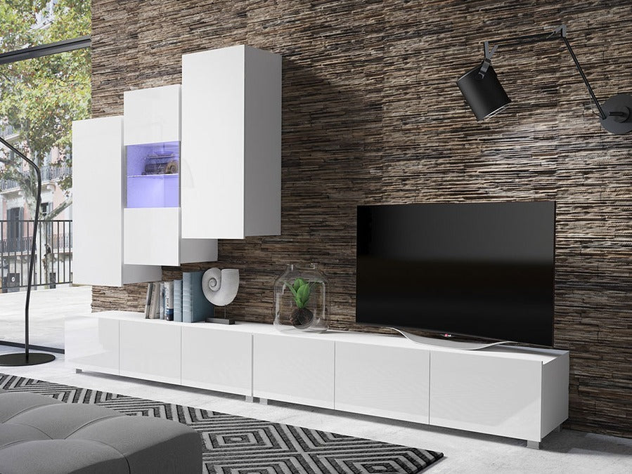 Nappali szett Calabrini (Bralani XVII), Led világítás: Igen fehér, Szín: Fényes fehér