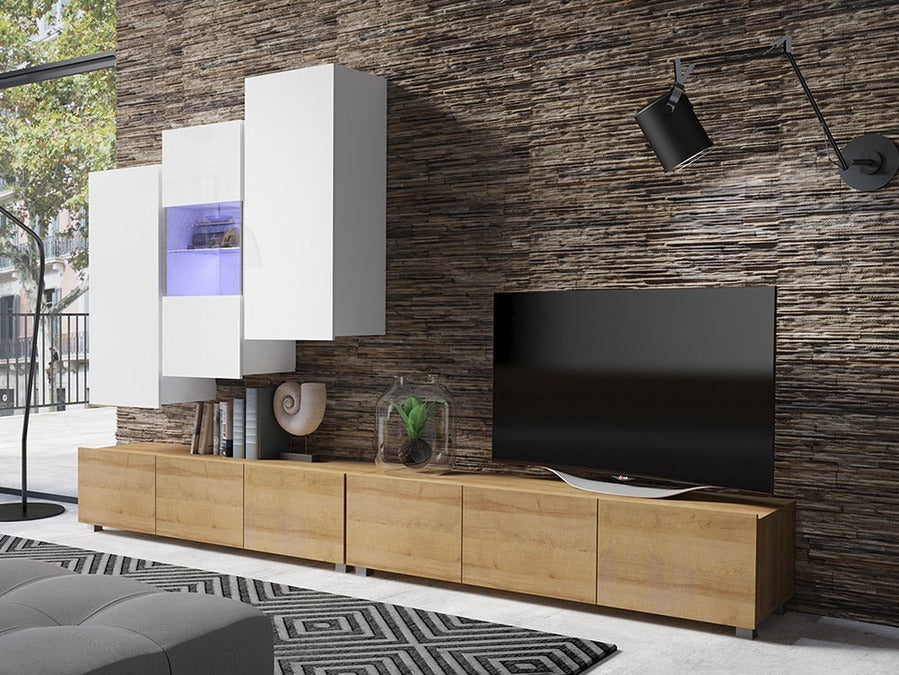 Nappali szett Calabrini (Bralani XVII), Szín: Arany tölgy + Fehér + Fényes fehér, Led világítás: Nem