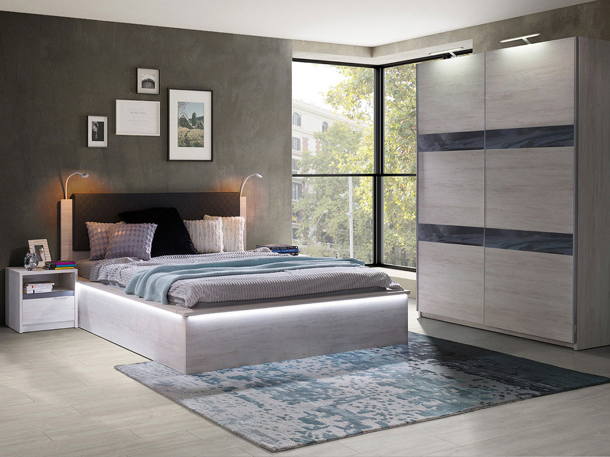 Ágy Denver (Verdek VD06), Led világítás: Igen, Szín: Monastery tölgy + Soft Pik 011