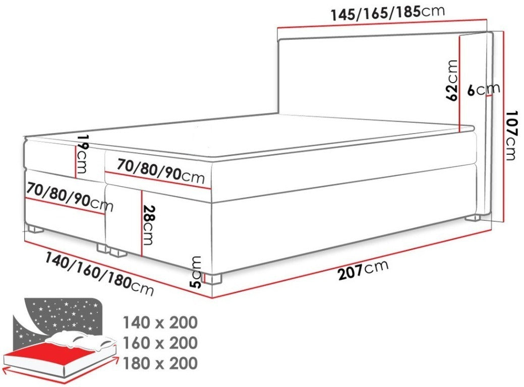 Kontinentális ágy Egyszerű (Materenko), Alvó felület mérete: 160 x 200 cm, Szín: Rico 03