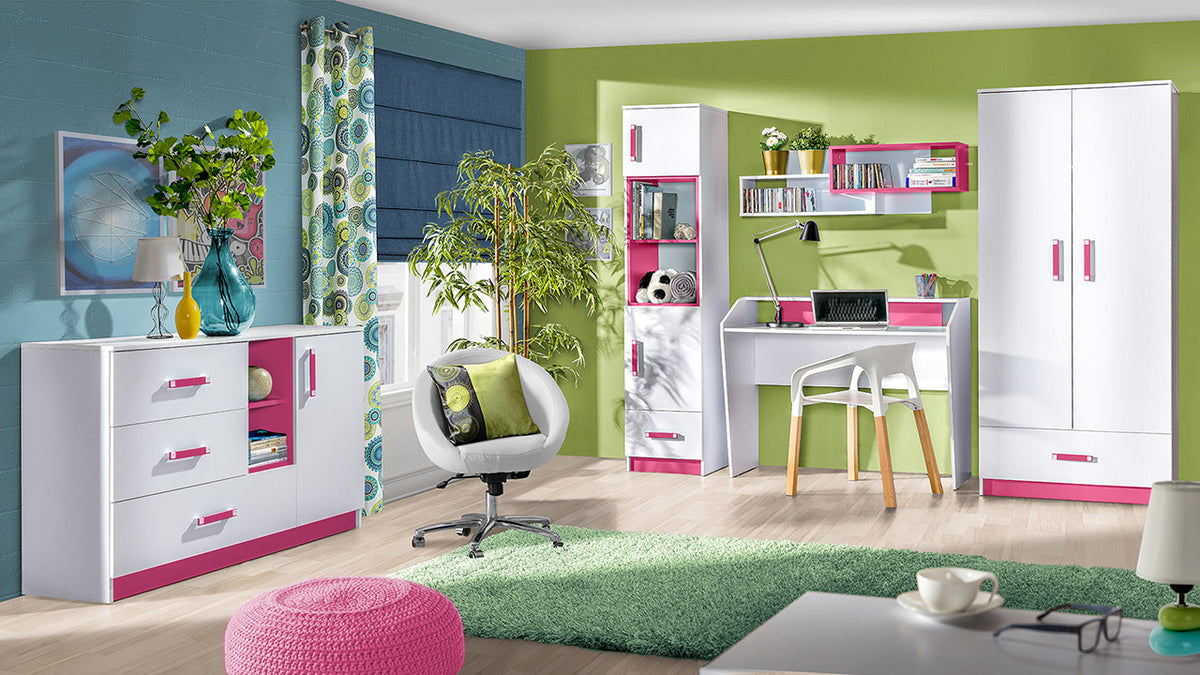 Komód Trafiko 130 (Tofiko TO07), Szín: Fehér + Rózsaszín