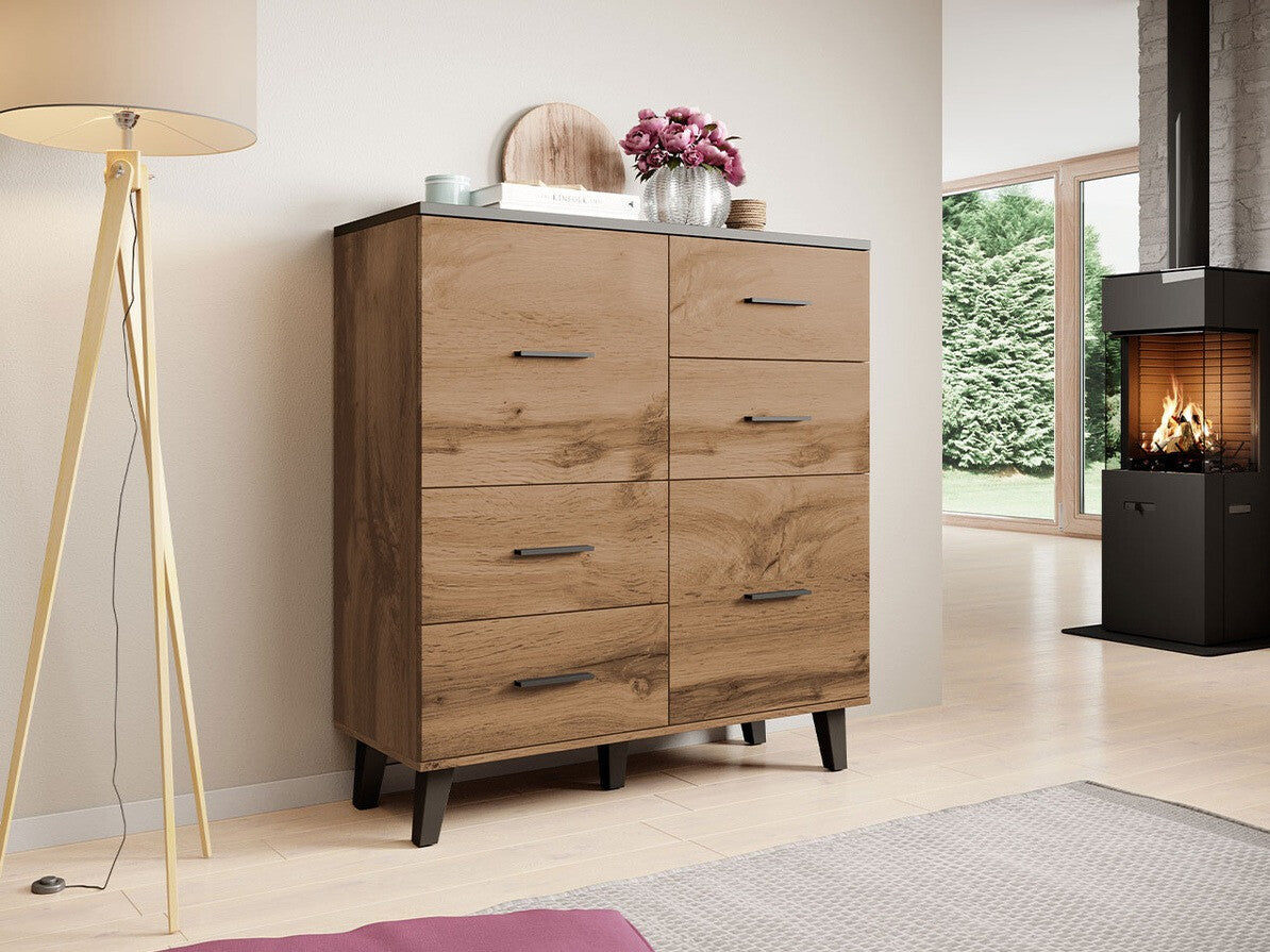 Komód LOTTA 110 2D4S (Sanna 110 2D4S), Szín: Wotan tölgy + Fekete