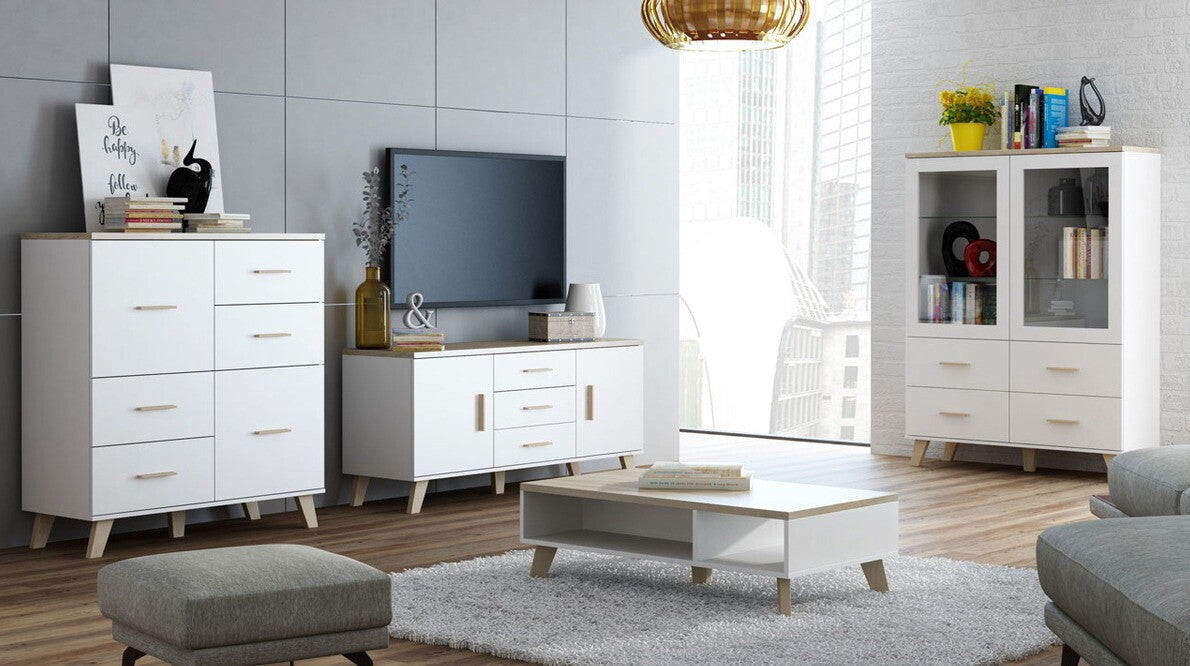 Komód LOTTA 110 2D4S (Sanna 110 2D4S), Szín: Fehér + Sonoma tölgy