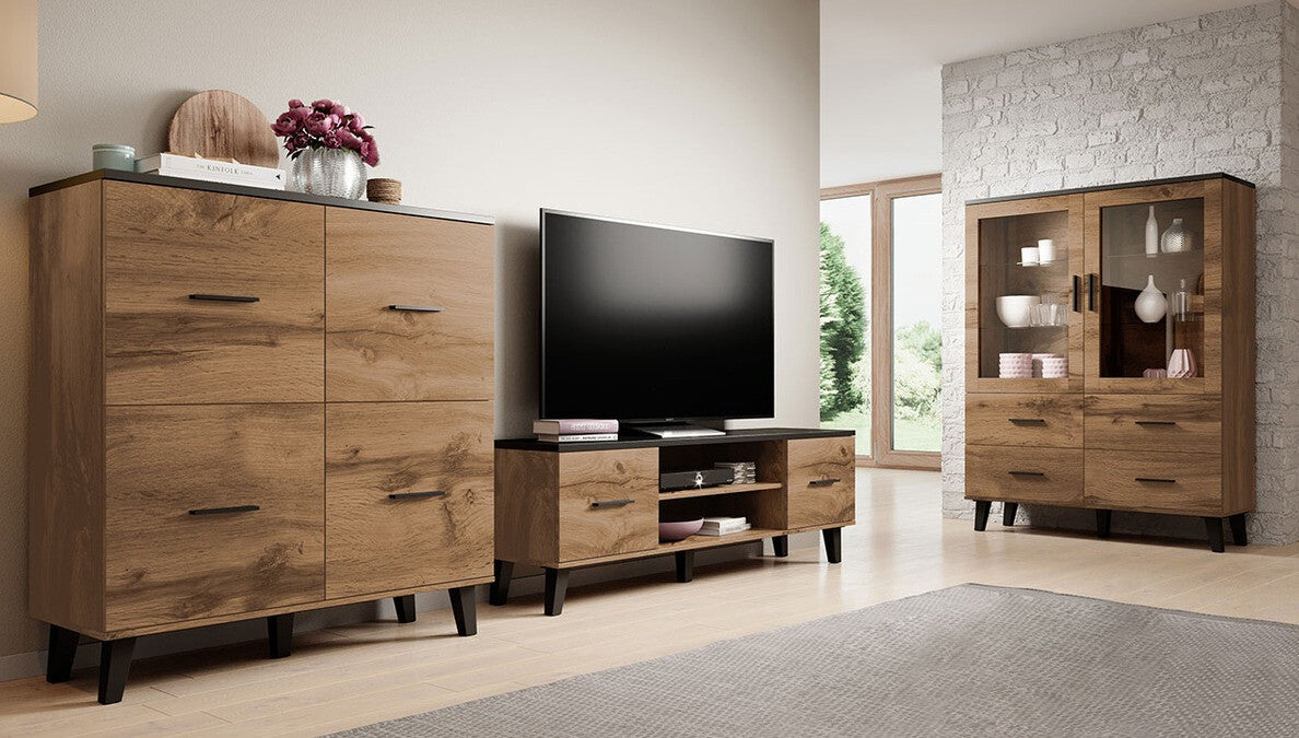 Könyvespolc LOTTA 120 2D4S (Sanna 120 2D4S), Szín: Wotan tölgy + Fekete