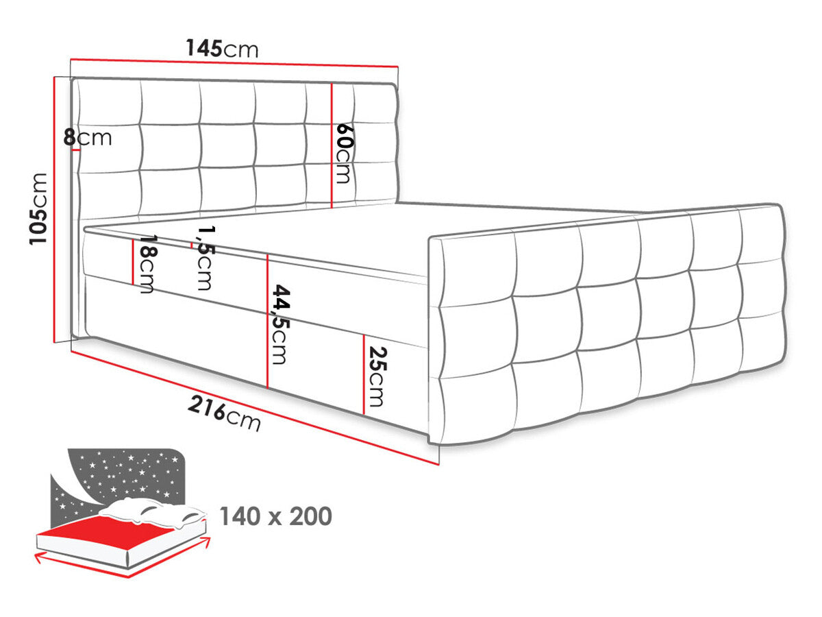 Kontinentális ágy MILANO 1 (Peregryn 1), Alvó felület mérete: 140 x 200 cm, Szín: Rico 20