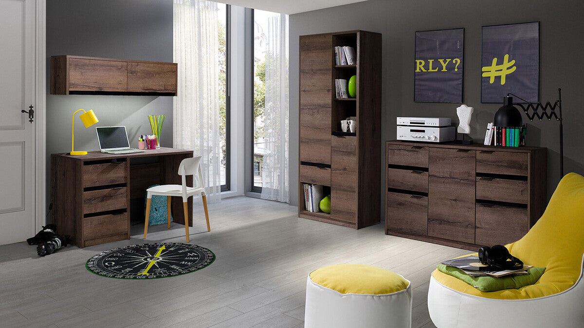 Fali szekrény Denver (Verdek SZWISZ VD14), Led világítás: Igen, Szín: Monastery tölgy + Fényes fekete