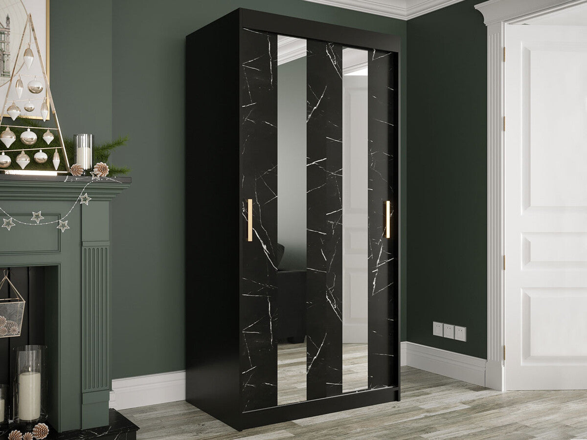 Gardróbszekrény 100 MARMUR POLE (Nemnnus 100), Szín: Matt fekete + Fekete márvány, Fiókok: Nem