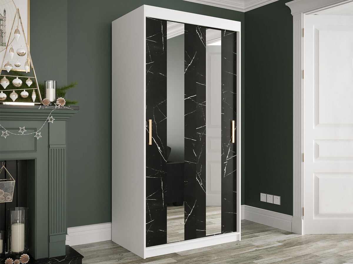 Gardróbszekrény 100 MARMUR POLE (Nemnnus 100), Szín: Matt fehér + Fekete márvány, Fiókok: Nem