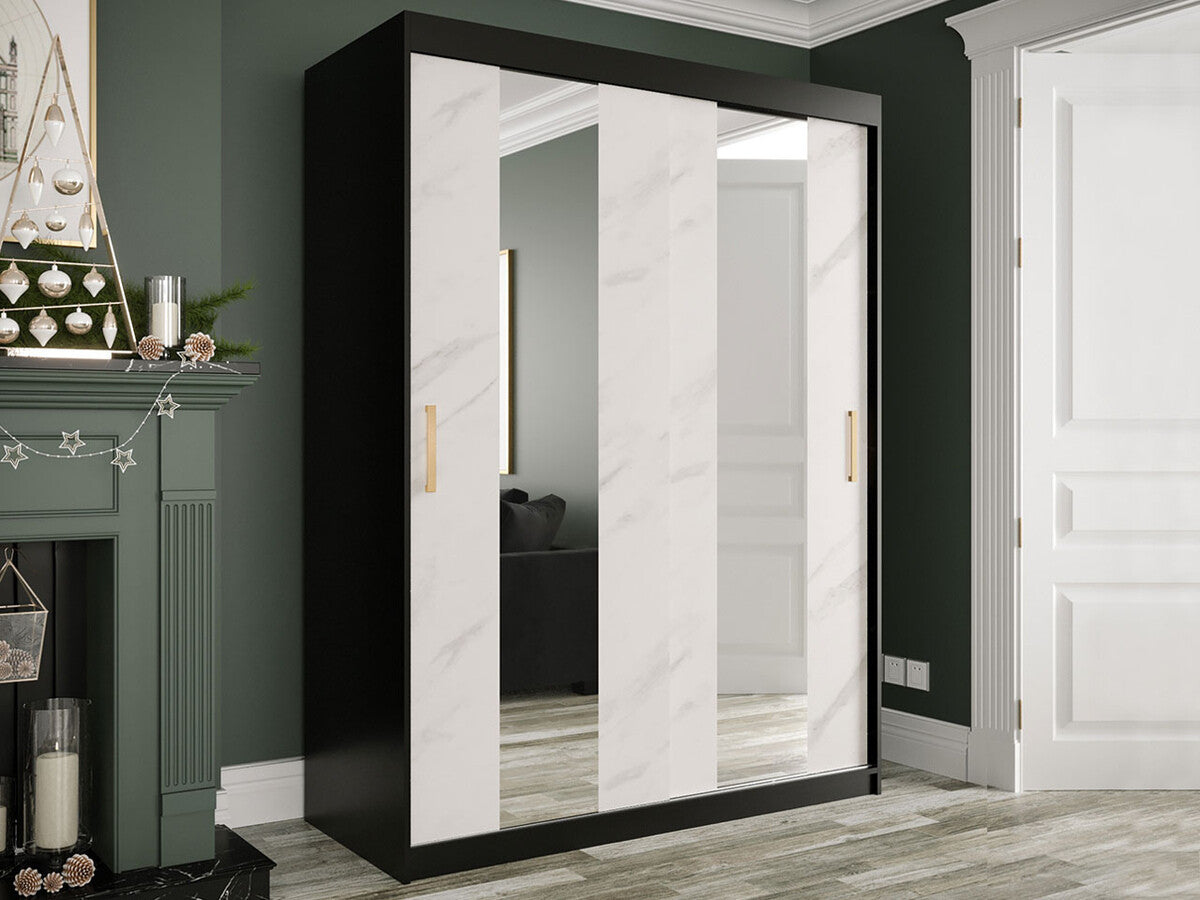 Gardróbszekrény 150 MARMUR POLE (Nemnnus 150), Szín: Matt fekete + Fehér márvány, Fiókok: Nem