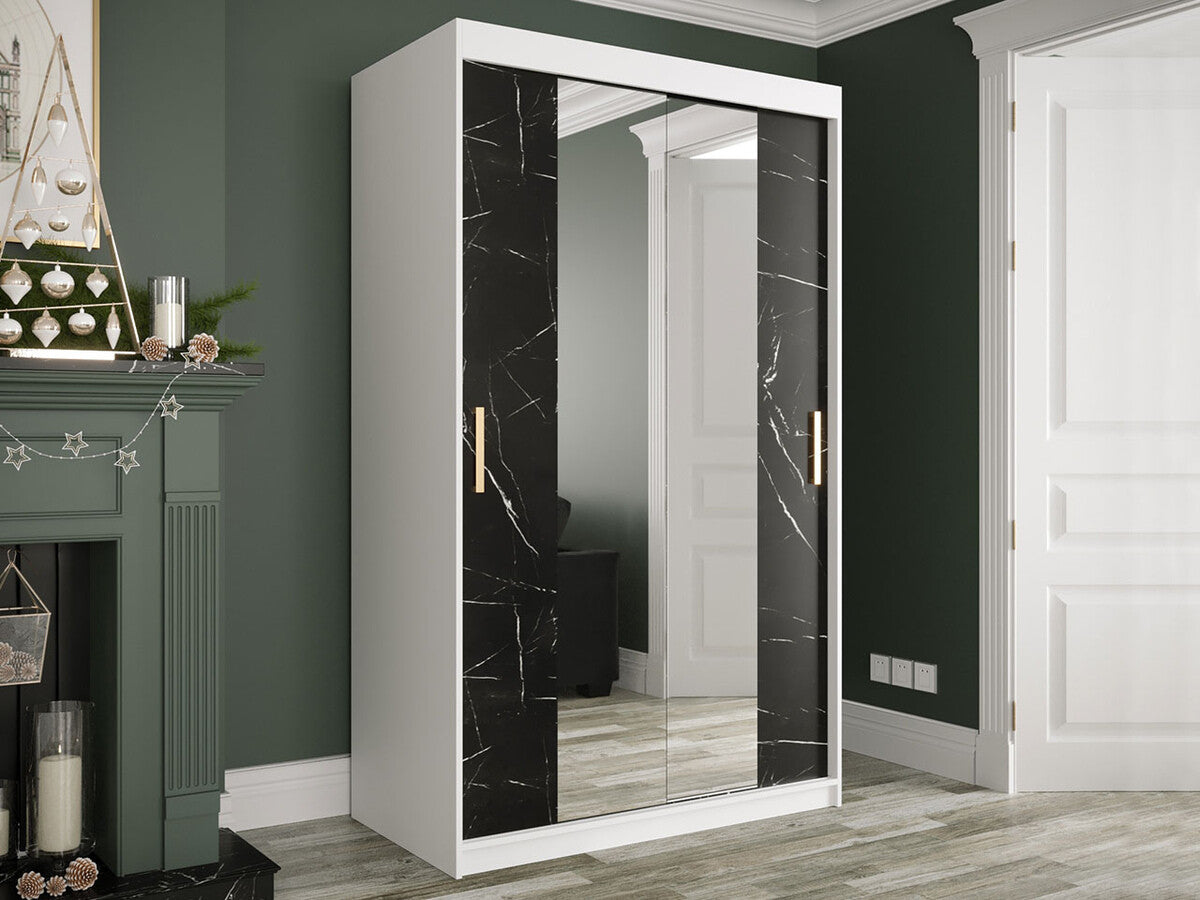 Gardróbszekrény 120 MARMUR T1 (Nemnnus T1 120), Szín: Matt fehér + Fekete márvány, Fiókok: Nem