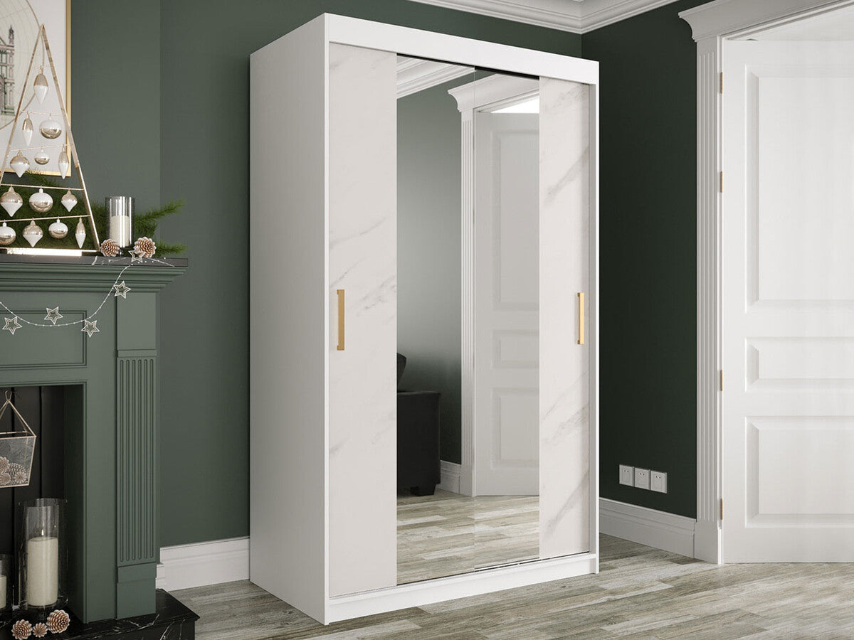 Gardróbszekrény 120 MARMUR T1 (Nemnnus T1 120), Szín: Matt fehér + Fehér márvány, Fiókok: Igen