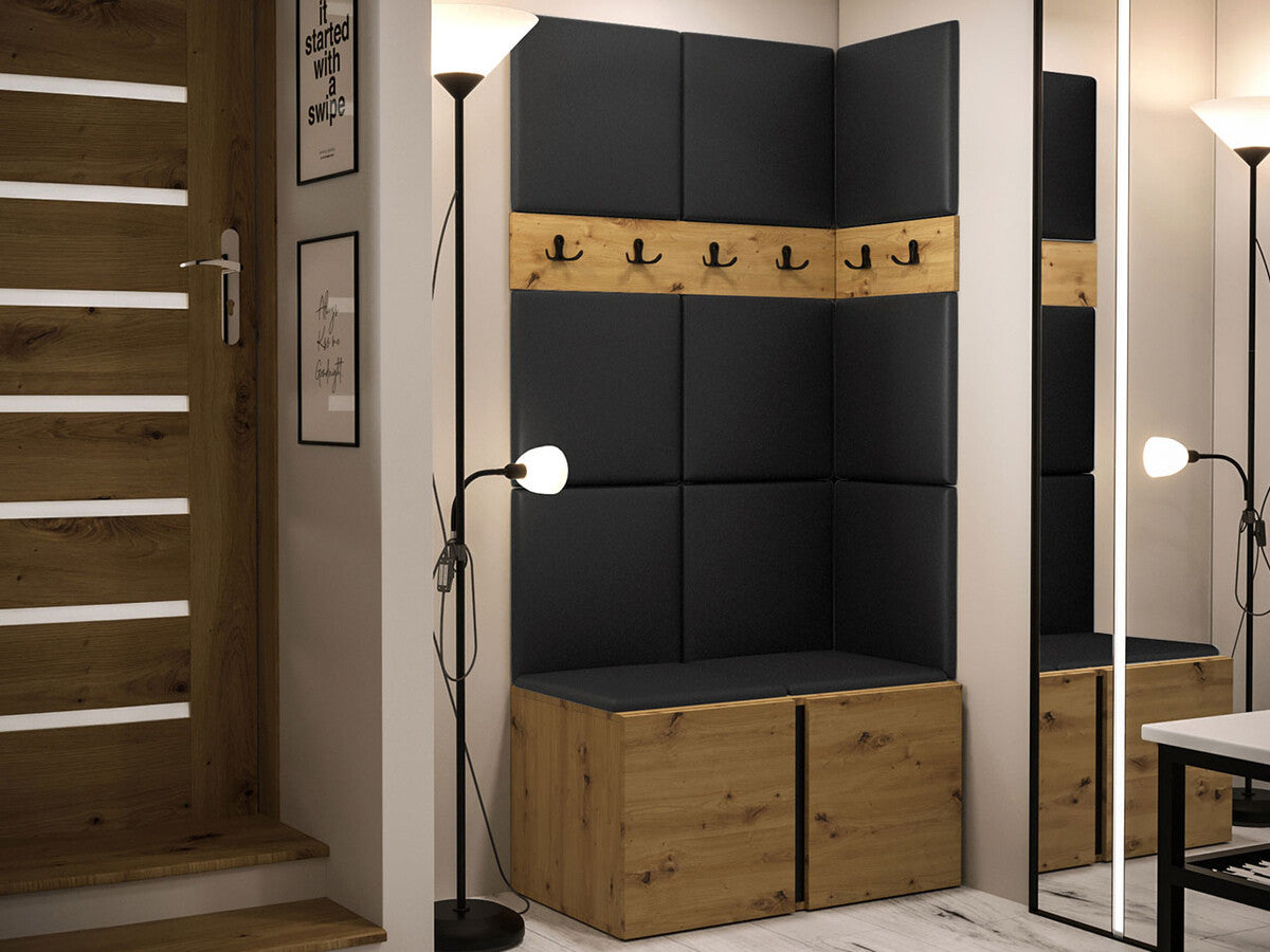 Előszoba garnitúra ORION I (Tavasz I), Keret színe: Artisan tölgy, Puha falpanel színe: Öko bőr Soft 011