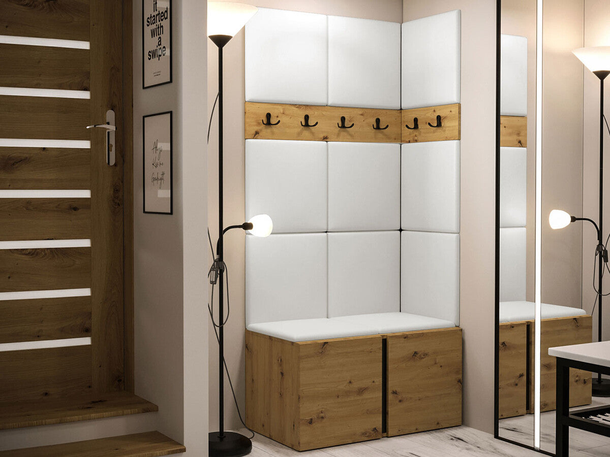 Előszoba garnitúra ORION I (Tavasz I), Keret színe: Artisan tölgy, Puha falpanel színe: Öko bőr Soft 017