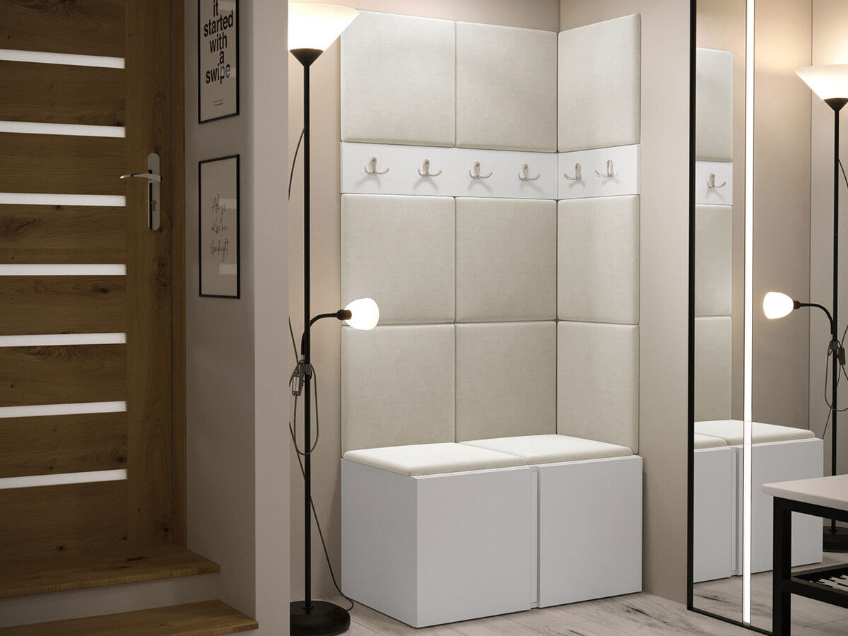 Előszoba garnitúra ORION I (Tavasz I), Keret színe: Fehér, Puha falpanel színe: Manila 02