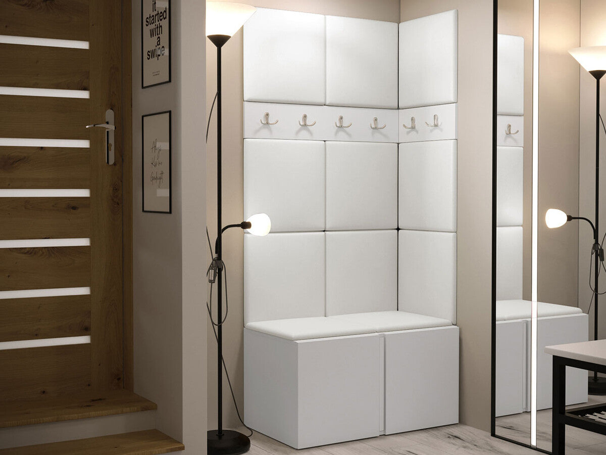 Előszoba garnitúra ORION I (Tavasz I), Keret színe: Fehér, Puha falpanel színe: Öko bőr Soft 017