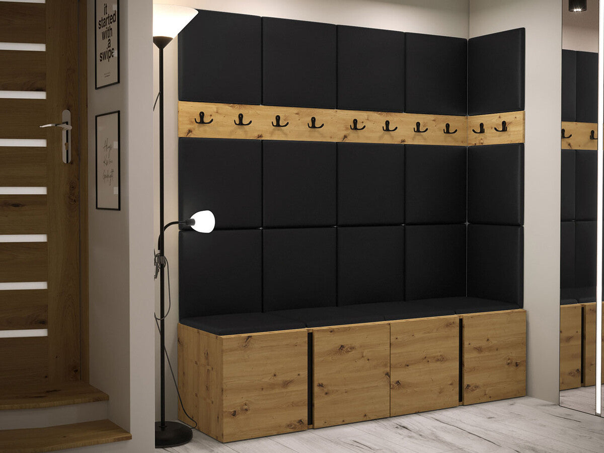 Előszoba garnitúra ORION II (Tavasz II), Keret színe: Artisan tölgy, Puha falpanel színe: Öko bőr Soft 011