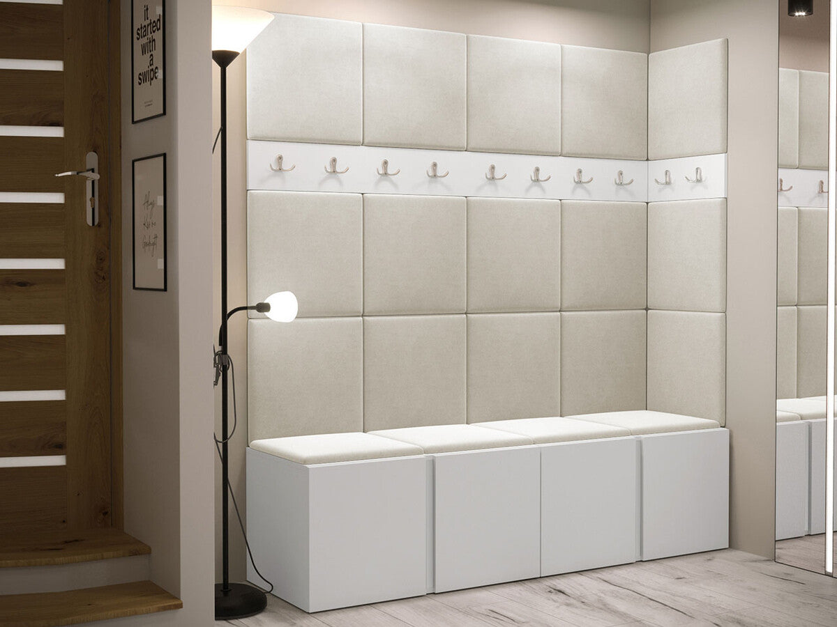 Előszoba garnitúra ORION II (Tavasz II), Keret színe: Fehér, Puha falpanel színe: Manila 02