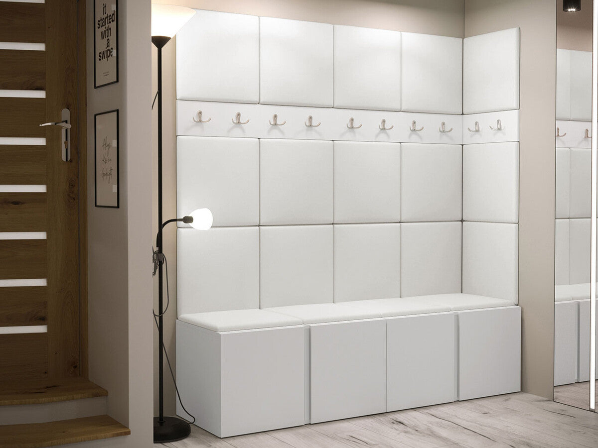 Előszoba garnitúra ORION II (Tavasz II), Keret színe: Fehér, Puha falpanel színe: Öko bőr Soft 017