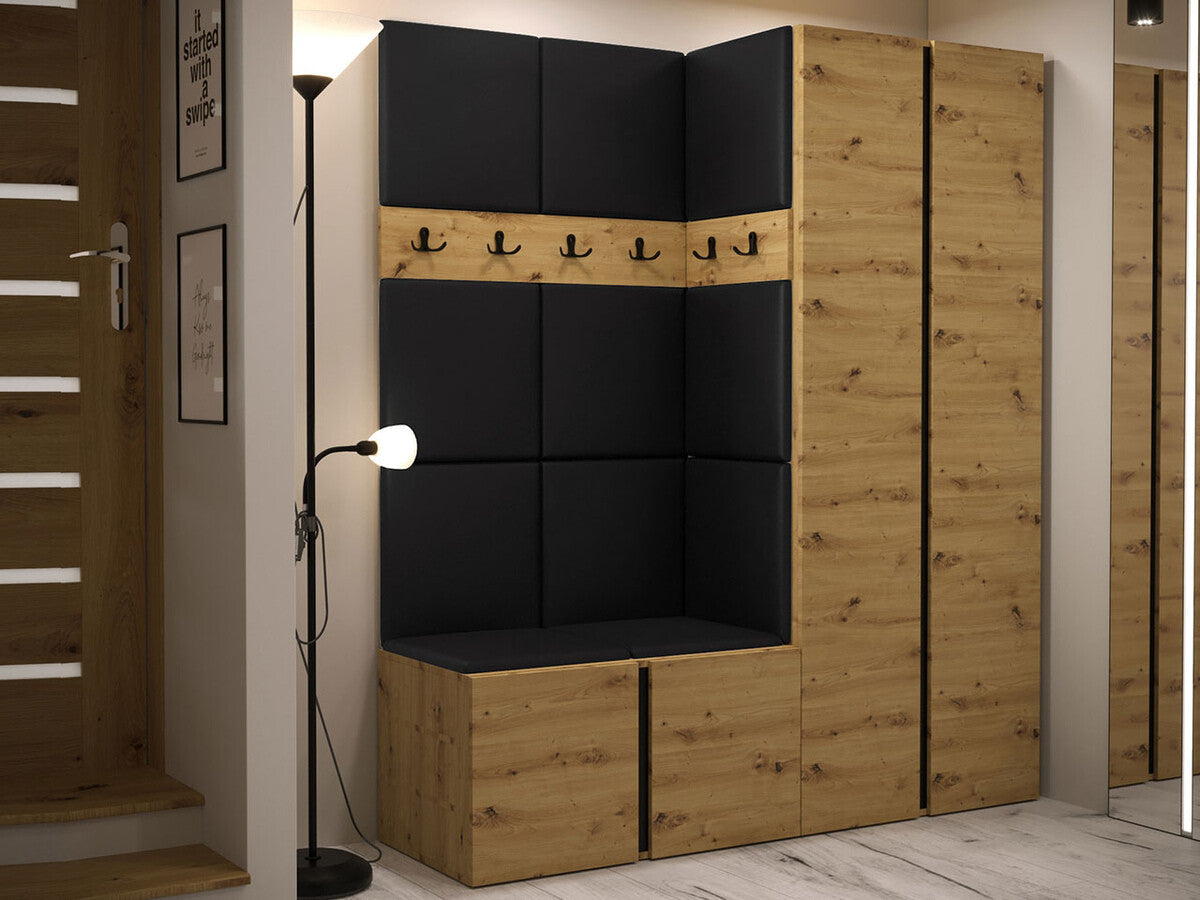 Előszoba garnitúra ORION III (Tavasz III), Keret színe: Artisan tölgy, Puha falpanel színe: Öko bőr Soft 011