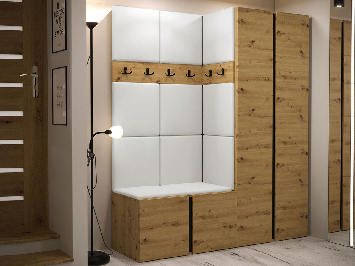 Előszoba garnitúra ORION III (Tavasz III), Keret színe: Artisan tölgy, Puha falpanel színe: Öko bőr Soft 017