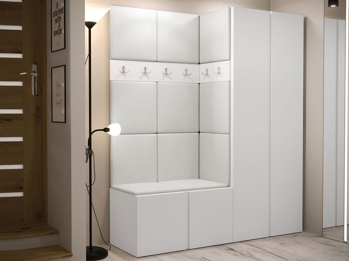 Előszoba garnitúra ORION III (Tavasz III), Keret színe: Fehér, Puha falpanel színe: Öko bőr Soft 017