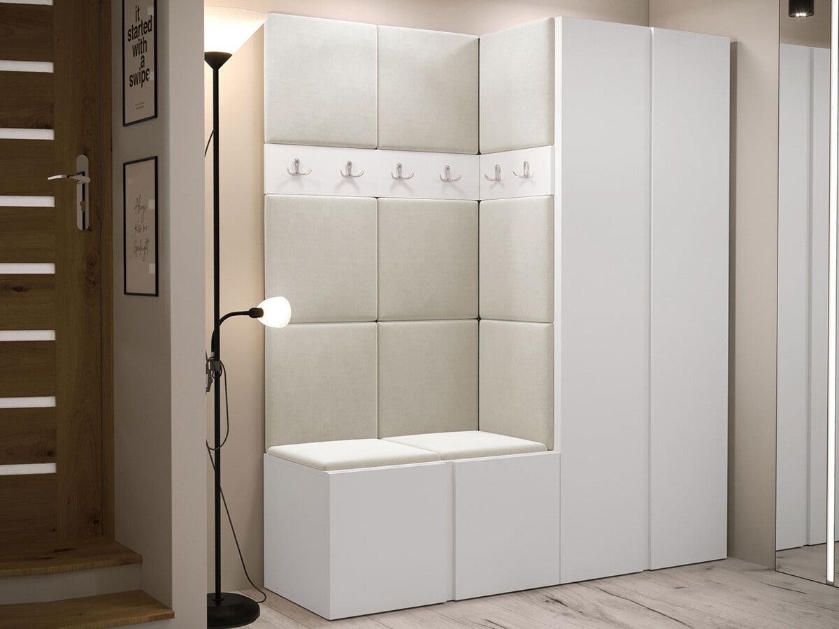 Előszoba garnitúra ORION III (Tavasz III), Keret színe: Fehér, Puha falpanel színe: Manila 02