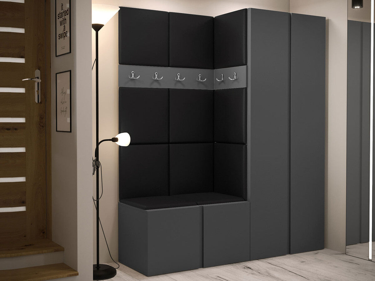 Előszoba garnitúra ORION III (Tavasz III), Keret színe: Grafit, Puha falpanel színe: Öko bőr Soft 011