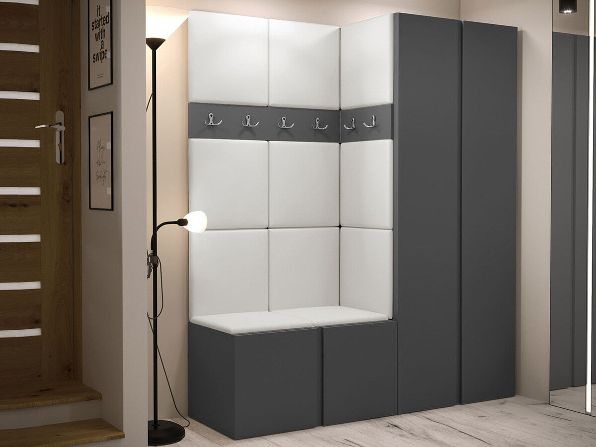 Előszoba garnitúra ORION III (Tavasz III), Keret színe: Grafit, Puha falpanel színe: Öko bőr Soft 017