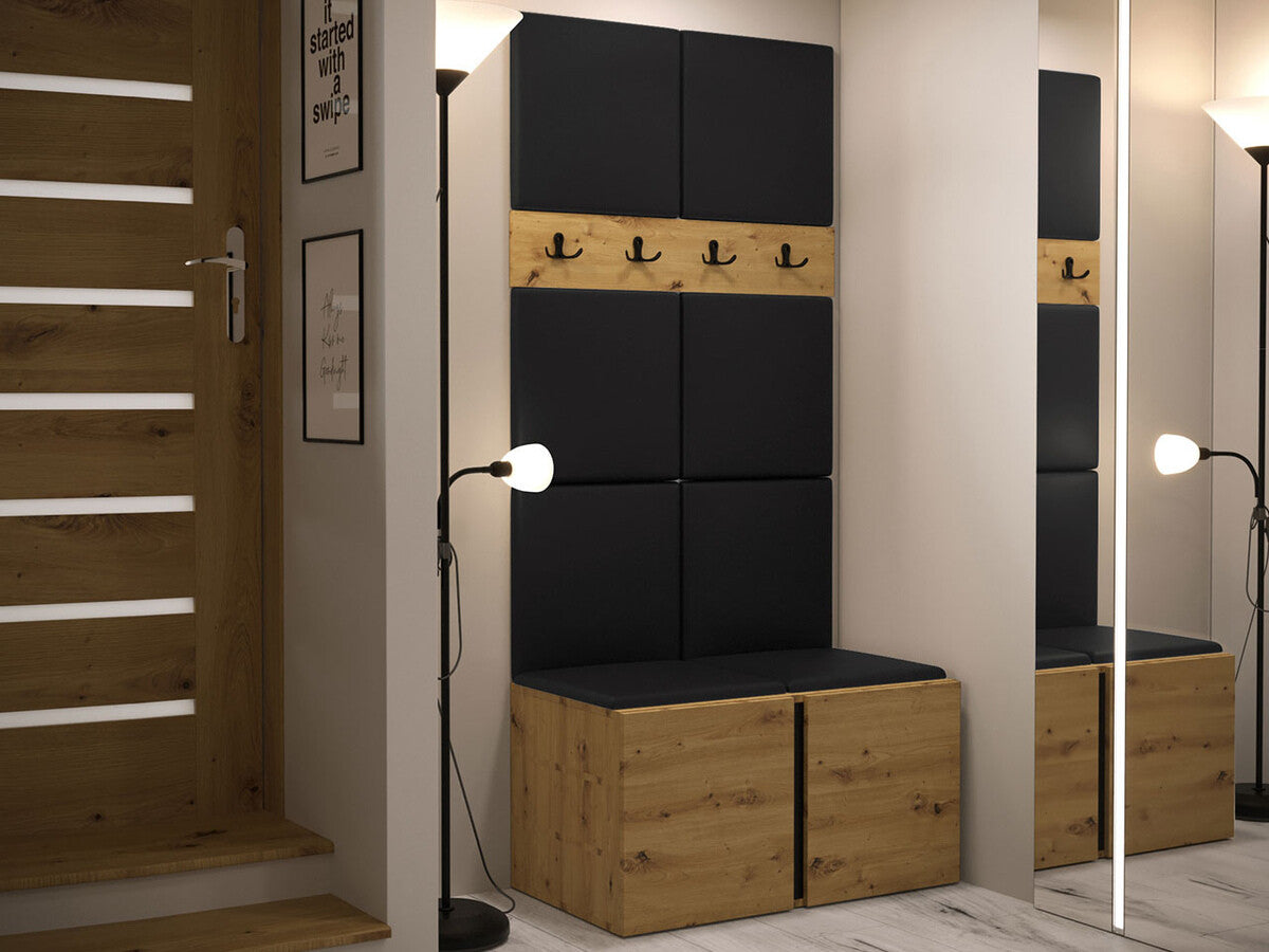 Előszoba garnitúra ORION IV (Tavasz IV), Keret színe: Artisan tölgy, Puha falpanel színe: Öko bőr Soft 011