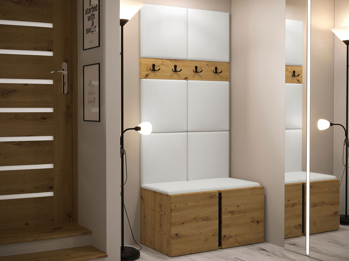 Előszoba garnitúra ORION IV (Tavasz IV), Keret színe: Artisan tölgy, Puha falpanel színe: Öko bőr Soft 017