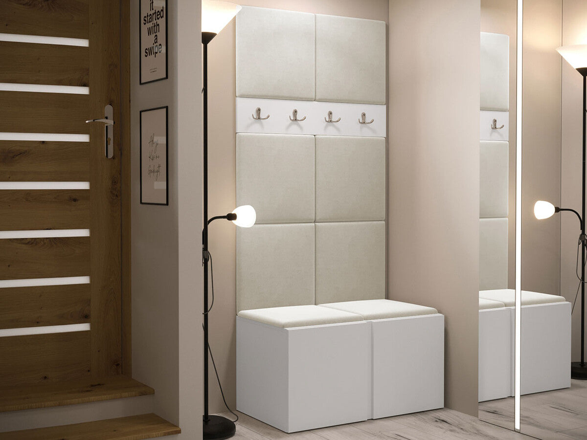 Előszoba garnitúra ORION IV (Tavasz IV), Keret színe: Fehér, Puha falpanel színe: Manila 02