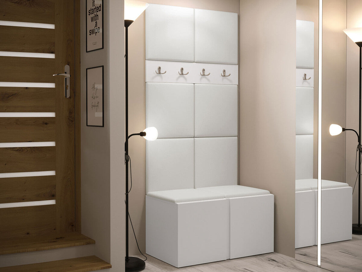 Előszoba garnitúra ORION IV (Tavasz IV), Keret színe: Fehér, Puha falpanel színe: Öko bőr Soft 017