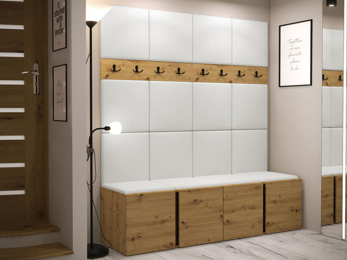 Előszoba garnitúra ORION V (Tavasz V), Keret színe: Artisan tölgy, Puha falpanel színe: Öko bőr Soft 017