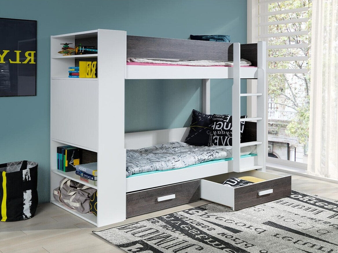 Emeletes ágy GASPAR 90 (Rebiko 90), Szín: Fehér + Sötét Zebrano, Változatok: Jobbos