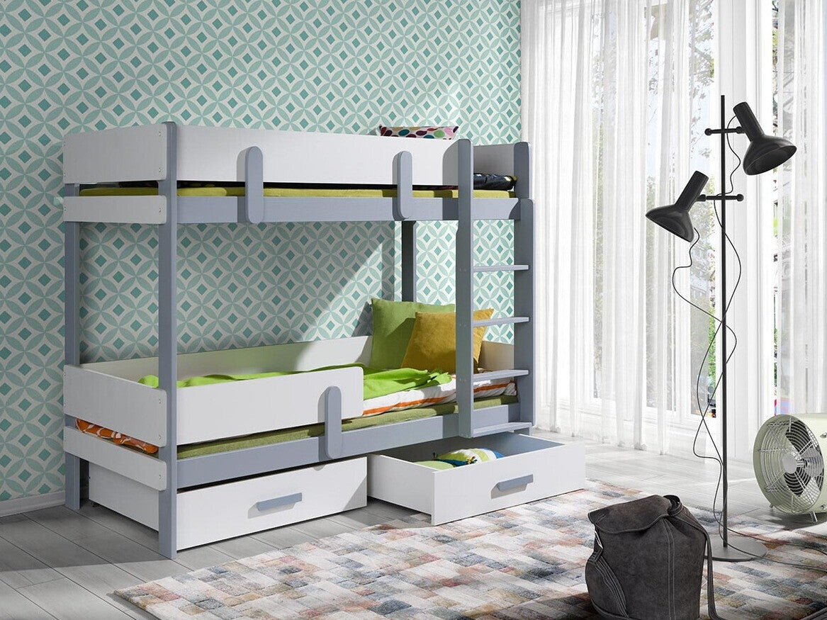 Emeletes ágy ETTORE (Petenti 90), Szín: Fehér + Szürke, Változatok: Jobbos