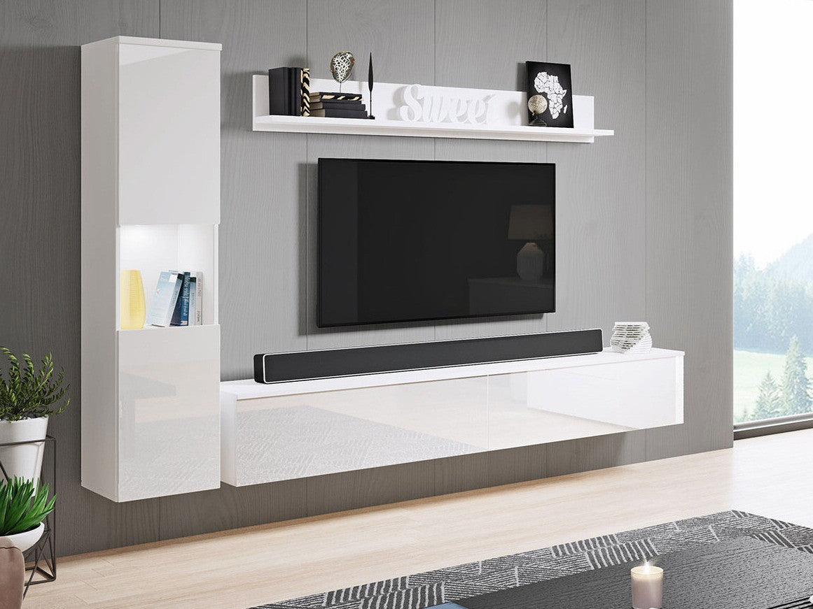 Nappali szett PARIS BR (Bamisio), Szín: Fehér + Fényes fehér, Led világítás: Igen